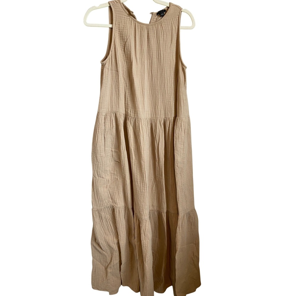 Ann Taylor Tan Cotton Double Gauze Tiered Sleeveless Maxi Dress Small
